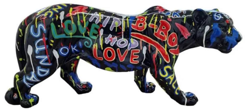 Sofort Bestellen Casa Padrino Luxus Deko Skulptur Panther Schwarz / Bunt 80 x H. 35 cm - Große Deko Figur - XXL Deko Skulptur - XXL Deko Figur - Wohnzimmer Deko - Garten Deko - Luxus Figuren