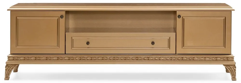 Direktkauf Casa Padrino Luxus Barock TV Schrank Gold - Prunkvolles Massivholz Sideboard mit 2 Türen und Schublade - Wohnzimmer Möbel im Barockstil - Barock Möbel - Edel & Prunkvoll