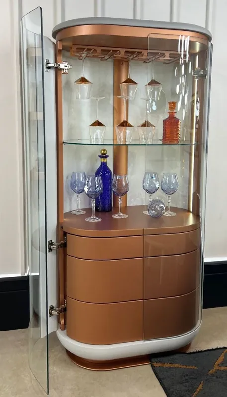 Bestseller Casa Padrino Luxus Barschrank Weiß / Grau / Kupfer 80 x 50 x H. 165 cm - Beleuchteter Massivholz Weinschrank mit 2 Türen - Wohnzimmer Möbel - Bar Möbel - Hotel Möbel - Luxus Kollektion
