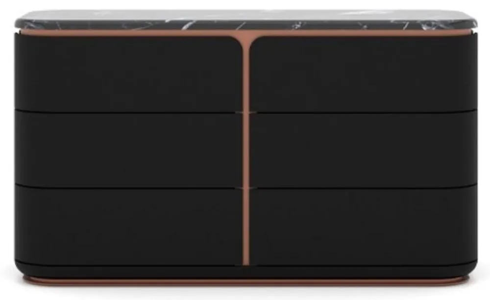 Casa Padrino Luxus Massivholz Kommode mit 6 Schubladen Schwarz / Kupfer 150 x 50 x H. 90 cm - Schlafzimmer Kommode - Schlafzimmer Möbel - Luxus Möbel - Luxus Einrichtung - Möbel Luxus Sale