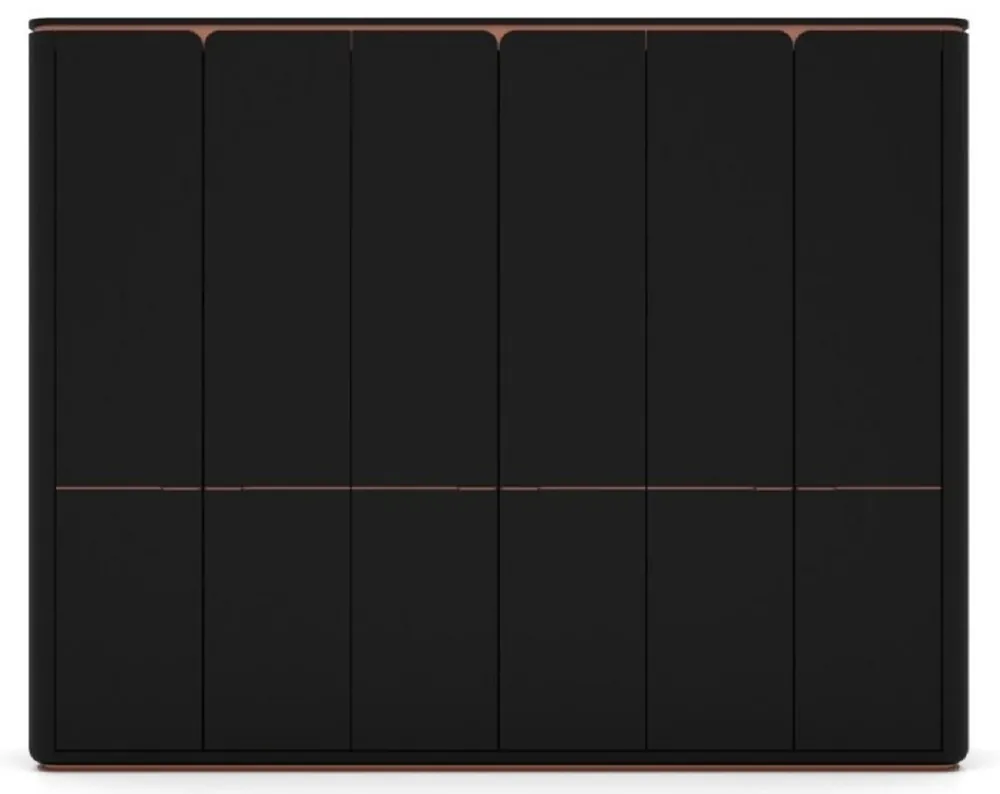 Casa Padrino Luxus Schlafzimmerschrank Schwarz / Kupfer 280 x 62 x H. 238 cm - Massivholz Kleiderschrank mit 6 Türen - Schlafzimmer Möbel - Hotel Möbel - Luxus Möbel Echt