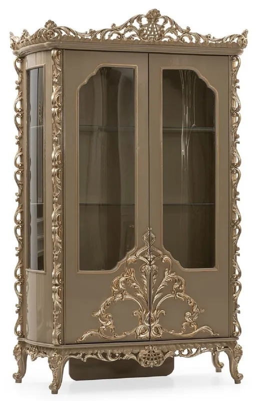Casa Padrino Luxus Barock Vitrine Grau / Gold - Prunkvoller Massivholz Vitrinenschrank mit 2 Türen - Luxus Möbel im Barockstil - Barock Möbel - Edel & Prunkvoll Neuheit