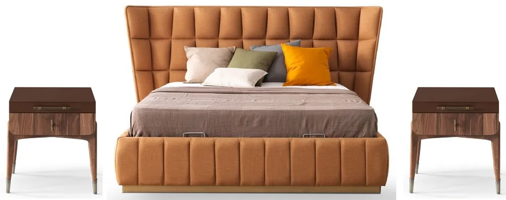 Angebot Casa Padrino Luxus Schlafzimmer Set Hellbraun / Braun - 1 Doppelbett mit Kopfteil & 2 Nachtkommoden - Luxus Schlafzimmer Möbel - Luxus Schlafzimmer Einrichtung