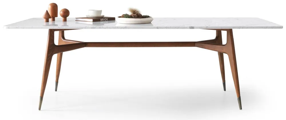 Casa Padrino Luxus Esstisch Weiß / Braun 240 x 100 x H. 75 cm - Rechteckiger Esszimmertisch mit Marmorplatte - Esszimmer Möbel - Luxus Möbel - Luxus Esszimmer Einrichtung Neuheit