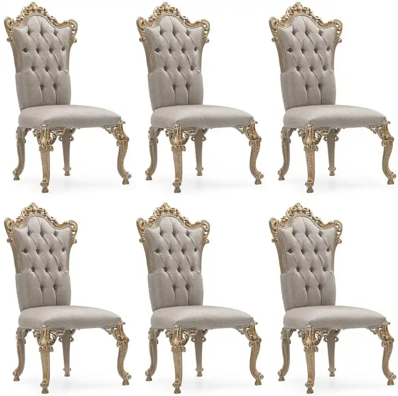 Casa Padrino Luxus Barock Esszimmer Stuhl 6er Set Silber / Grau / Gold - Prunkvolle Barockstil Küchen Stühle - Luxus Esszimmer Möbel im Barockstil - Barock Esszimmer Möbel - Barockstil Möbel Online Kaufen
