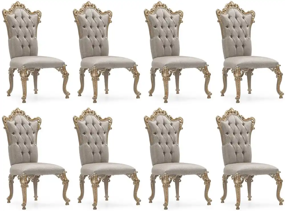 Casa Padrino Luxus Barock Esszimmer Stuhl 8er Set Silber / Grau / Gold - Prunkvolle Barockstil Küchen Stühle - Luxus Esszimmer Möbel im Barockstil - Barock Esszimmer Möbel - Barockstil Möbel Expressversand