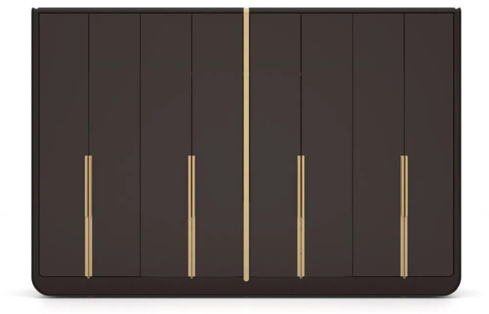 Casa Padrino Luxus Schlafzimmerschrank Schwarz / Beige / Messing 350 x 60 x H. 238 cm - Massivholz Kleiderschrank mit 8 Türen - Schlafzimmer Möbel - Hotel Möbel - Luxus Möbel Abverkauf