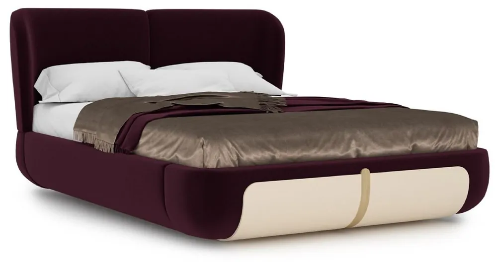 Casa Padrino Luxus Doppelbett Lila / Creme / Beige 207 x 225 x H. 110 cm - Massivholz Bett - Schlafzimmer Möbel - Hotel Möbel - Luxus Möbel - Luxus Einrichtung Finale Aktion