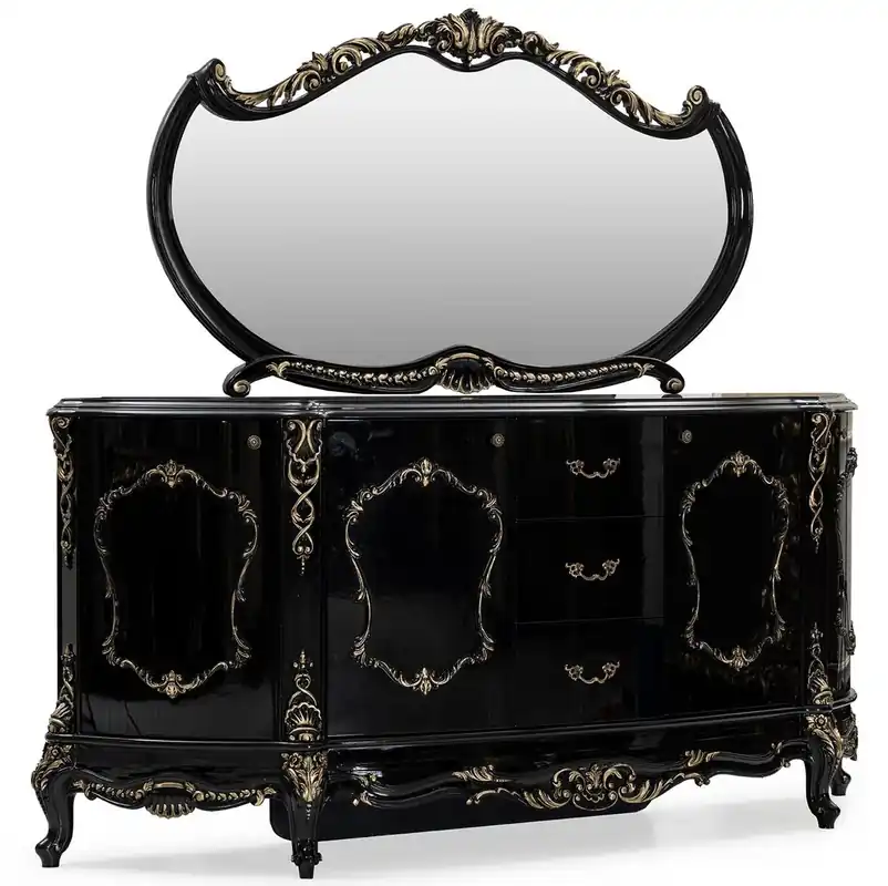 Casa Padrino Luxus Barock Sideboard mit Spiegel Schwarz / Gold - Luxus Möbel Möbel im Barockstil - Barock Möbel - Barock Einrichtung - Edel & Prunkvoll Neuheit