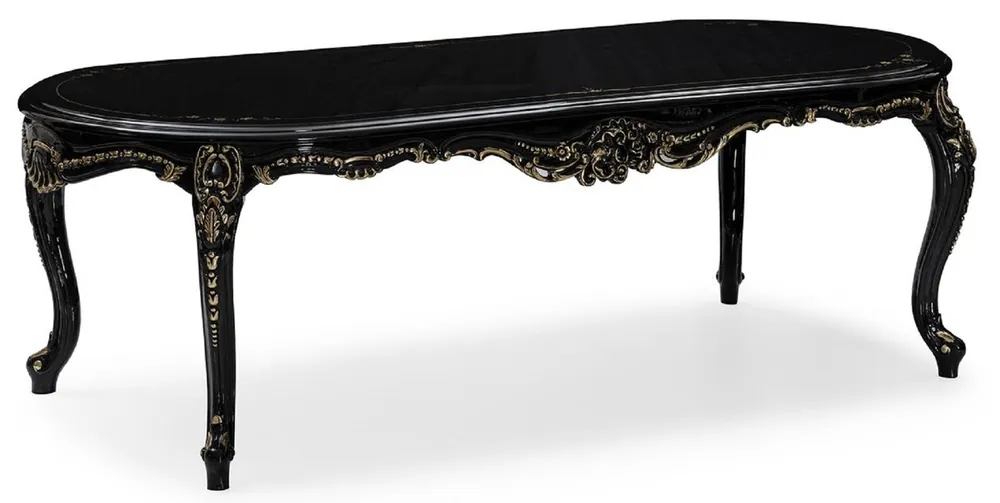 Casa Padrino Luxus Barock Esstisch Schwarz / Gold - Prunkvoller Barockstil Küchentisch - Luxus Esszimmer Möbel im Barockstil - Barock Esszimmer Möbel - Barock Einrichtung Abverkauf