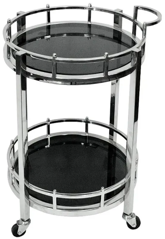 Casa Padrino Servierwagen Silber / Schwarz Ø 50 x H. 78 cm - Runder Metall Trolley mit Glasplatten - Hotel Restaurant Gastronomie Trolley - Hotel & Restaurant Accessoires Billig