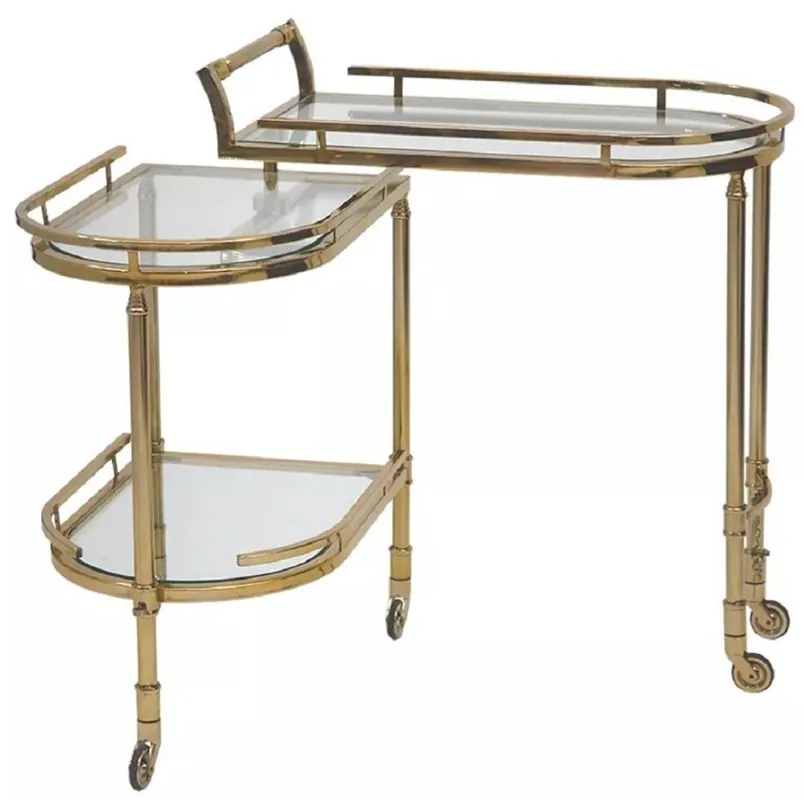 Preis Gesenkt Casa Padrino Servierwagen Gold 75 x 40 x H. 75 cm - Ovaler Metall Trolley mit Glasplatten - Hotel Restaurant Gastronomie Trolley - Hotel & Restaurant Accessoires
