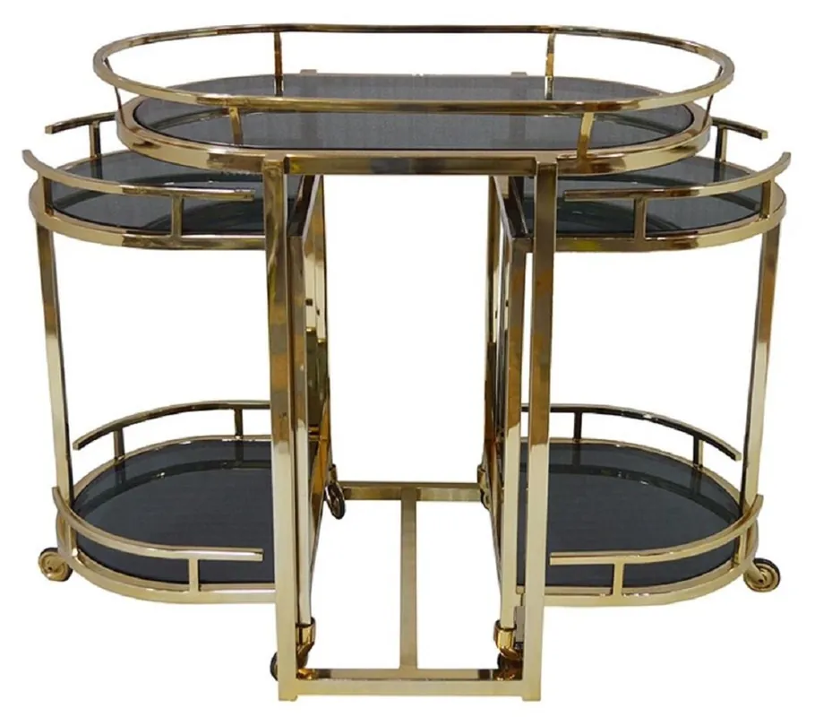 Beliebt Casa Padrino Servierwagen Gold / Schwarz 79 x 46 x H. 84 cm - Ovaler Metall Trolley mit Glasplatten - Hotel Restaurant Gastronomie Trolley - Hotel & Restaurant Accessoires