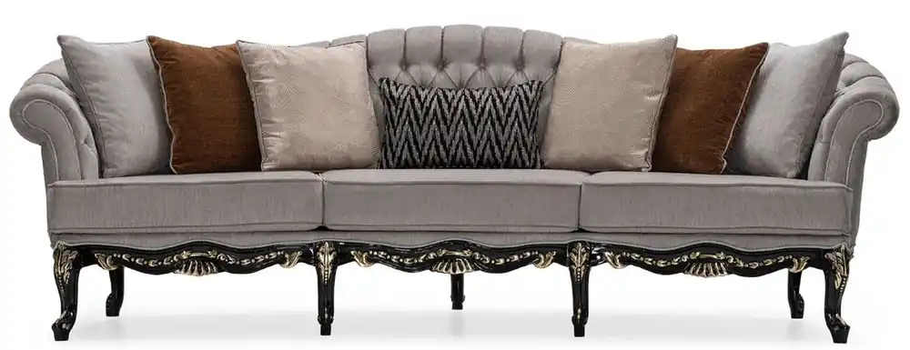 Wochenendangebot Casa Padrino Luxus Barock Wohnzimmer Sofa Grau / Schwarz / Gold - Handgefertigtes Barockstil Sofa mit dekorativen Kissen - Luxus Wohnzimmer Möbel im Barockstil - Barock Möbel - Edel & Prunkvoll