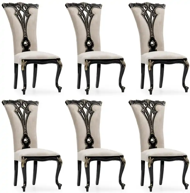 Preiswert Casa Padrino Luxus Barock Esszimmer Stuhl 6er Set Creme / Schwarz / Gold - Prunkvolle Barockstil Küchen Stühle - Luxus Esszimmer Möbel im Barockstil - Barock Esszimmer Möbel - Barockstil Möbel