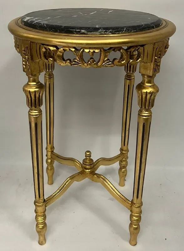 Begrenztes Angebot Casa Padrino Barock Beistelltisch Gold / Schwarz - Handgefertigter Antik Stil Massivholz Tisch mit Marmorplatte - Wohnzimmer Möbel im Barockstil - Antik Stil Möbel - Barock Möbel