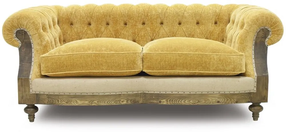 Casa Padrino Luxus Chesterfield Sofa Gelb / Beige / Braun 215 x 100 x H. 72 cm - Wohnzimmer Sofa - Hotel Sofa - Wohnzimmer Möbel - Chesterfield Möbel - Luxus Möbel - Luxus Einrichtung Bestseller