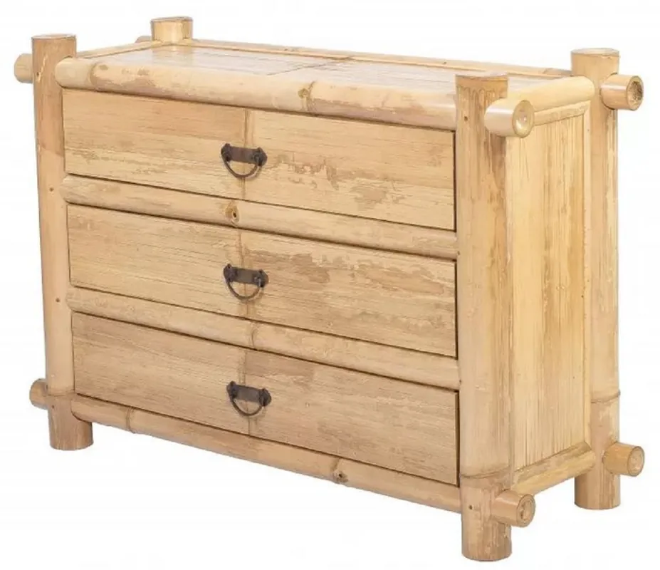 Ausverkauf Casa Padrino Luxus Bambus Kommode mit 3 Schubladen Naturfarben 120 x 40 x H. 80 cm - Schlafzimmer Kommode - Schlafzimmer Möbel - Bambus Möbel - Luxus Möbel - Luxus Einrichtung