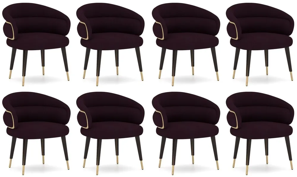 Casa Padrino Luxus Esszimmer Stuhl 8er Set Lila / Schwarz / Beige - Küchen Stühle mit Armlehnen - Esszimmer Möbel - Restaurant Möbel - Hotel Möbel - Luxus Möbel Wochenendangebot