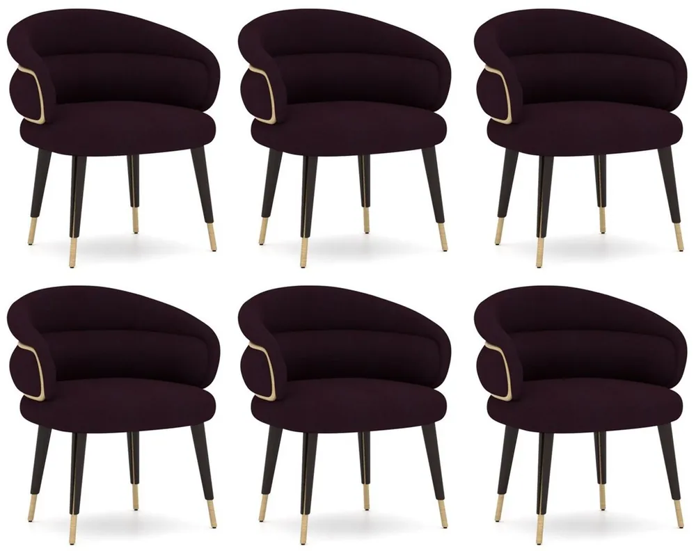 Casa Padrino Luxus Esszimmer Stuhl 6er Set Lila / Schwarz / Beige - Küchen Stühle mit Armlehnen - Esszimmer Möbel - Restaurant Möbel - Hotel Möbel - Luxus Möbel Sofort Bestellen