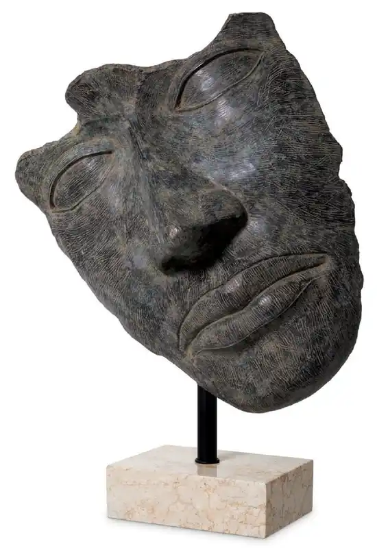 Jetzt Bestellen Casa Padrino Luxus Deko Skulptur Gesicht Antik Bronze / Schwarz / Beige 69 x 30,5 x H. 95 cm - Deko Figur mit Marmorsockel - Deko Accessoires - Luxus Qualität