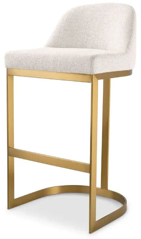 Garantierte Lieferung Casa Padrino Luxus Barstuhl Cremeweiß / Messing 51,5 x 47 x H. 91 cm - Gepolsterter Edelstahl Barhocker - Bar Möbel - Luxus Möbel - Luxus Qualität