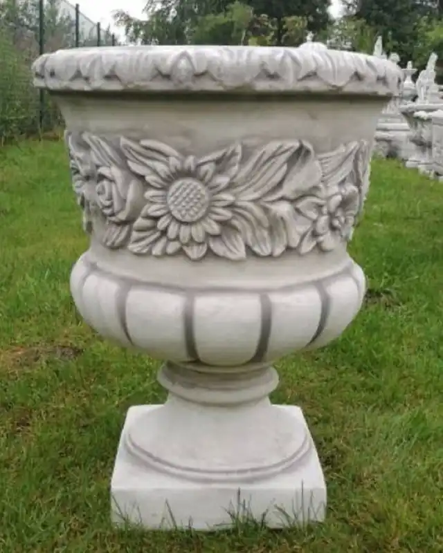 Casa Padrino Barock Garten Deko Blumentopf Grau Ø 48 x H. 62 cm - Runder Pflanzentopf im Barockstil - Barock Garten Deko - Barock Terrassen Deko - Barock Deko Accessoires Ausverkauf