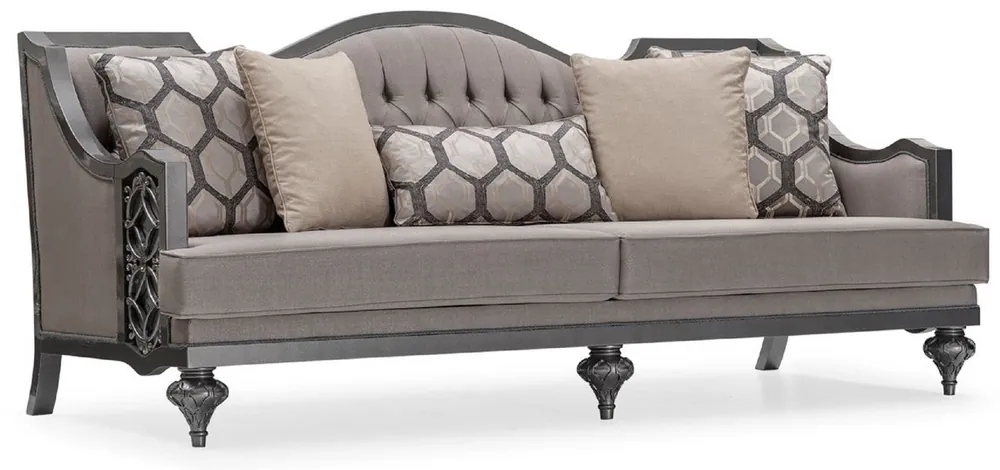 Kracherpreis Casa Padrino Luxus Barock Wohnzimmer Sofa Grau / Grau - Handgefertigtes Barockstil Sofa mit dekorativen Kissen - Luxus Wohnzimmer Möbel im Barockstil - Barock Möbel