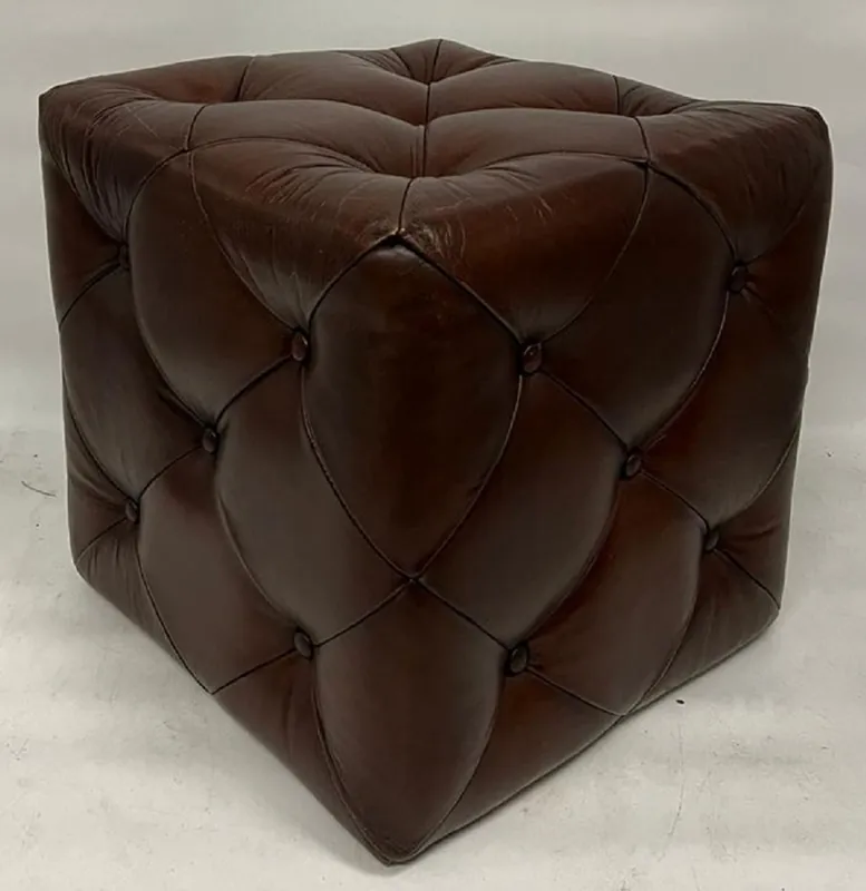 Top-Seller Casa Padrino Luxus Chesterfield Leder Hocker Dunkelbraun 40 x 40 x H. 40 cm - Echtleder Fußhocker - Echtleder Würfelhocker - Chesterfield Wohnzimmer - Echtleder Möbel - Luxus Möbel