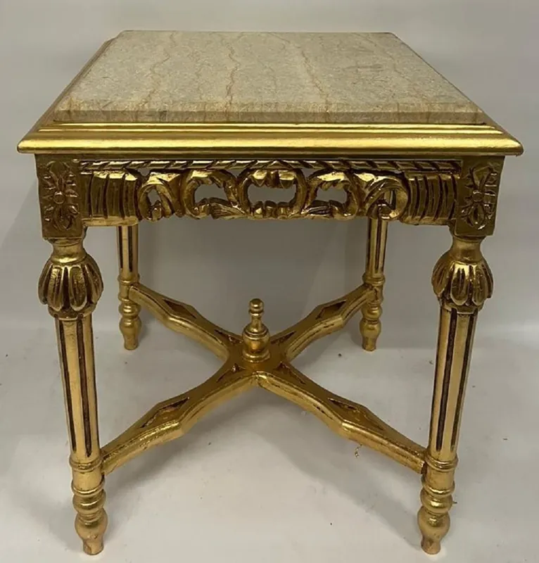Mega-Angebot Casa Padrino Barock Beistelltisch Gold / Beige - Quadratischer Antik Stil Massivholz Tisch mit Marmorplatte - Wohnzimmer Möbel im Barockstil - Antik Stil Möbel - Barock Möbel