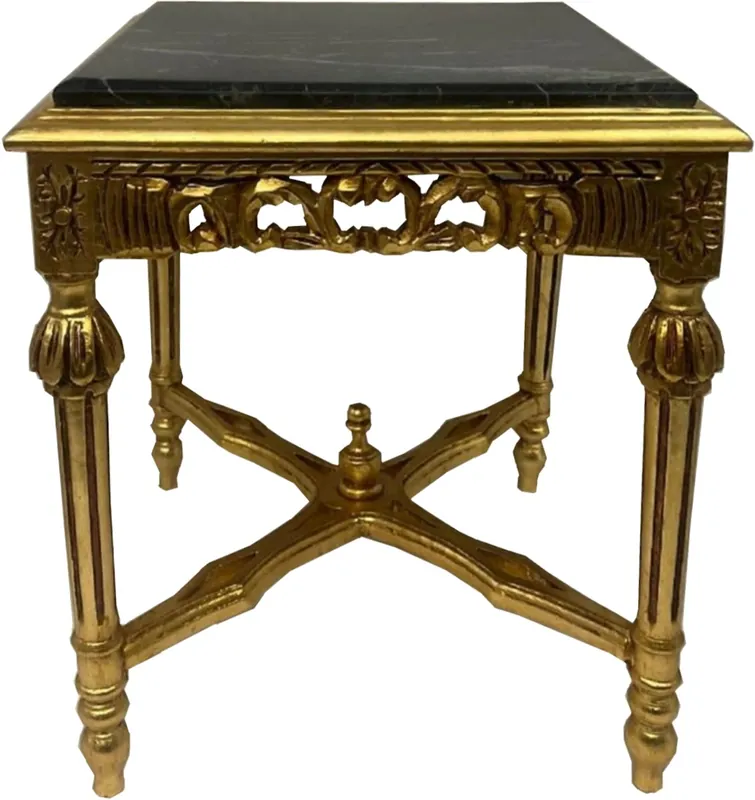 Casa Padrino Barock Beistelltisch Gold / Schwarz - Quadratischer Antik Stil Massivholz Tisch mit Marmorplatte - Wohnzimmer Möbel im Barockstil - Antik Stil Möbel - Barock Möbel Meistverkauft