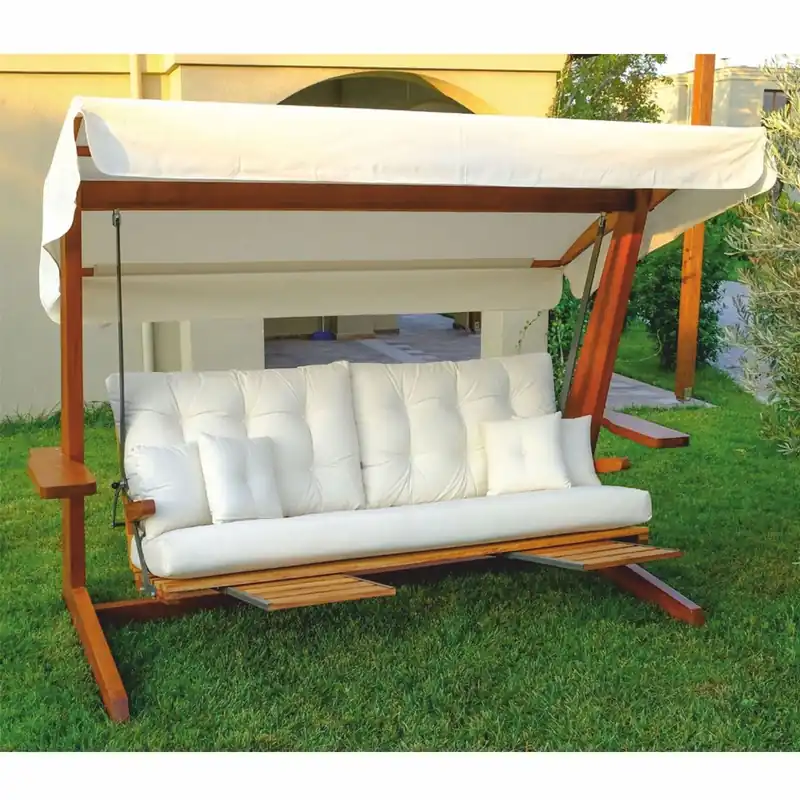 Bestseller Casa Padrino Luxus Hollywood Schaukel Creme / Braun - Wetterfeste Garten Schaukel mit Sonnendach - Garten Terrassen Hotel Möbel - Luxus Qualität