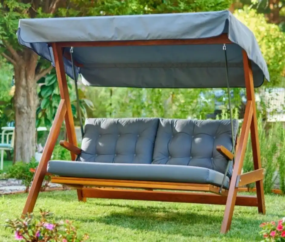Letzte Chance Casa Padrino Luxus Hollywood Schaukel Blau / Braun - Wetterfeste Garten Schaukel mit Sonnendach - Terrassen Möbel - Garten Möbel - Luxus Möbel - Luxus Garten Einrichtung