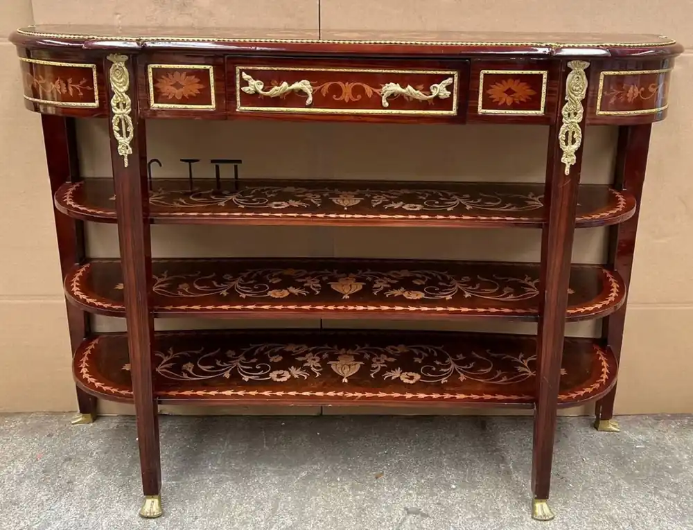 Casa Padrino Barock Konsole Dunkelbraun / Braun Intarsien / Gold - Handgefertigter Konsolentisch im Barockstil - Prunkvolle Barockstil Konsole - Barock Möbel - Antik Stil Möbel - Barockstil Möbel Kracherpreis