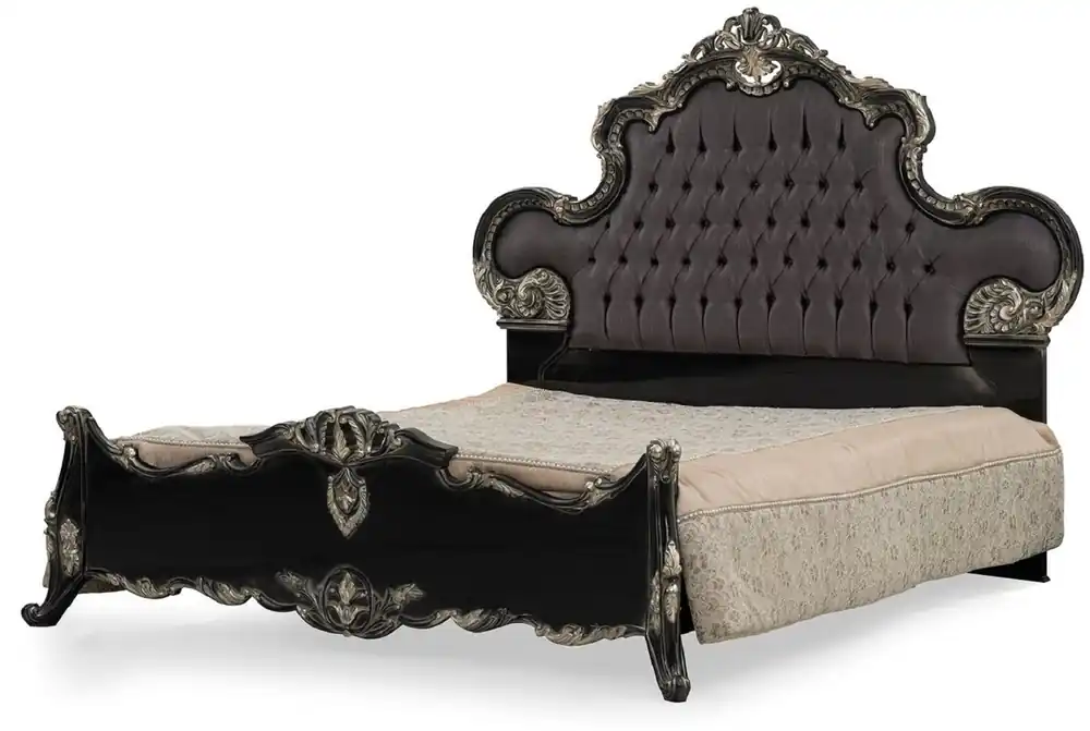 Casa Padrino Luxus Barock Doppelbett Anthrazit Grau / Schwarz / Silber - Prunkvolles Massivholz Bett - Luxus Schlafzimmer Möbel im Barockstil - Barock Schlafzimmer Möbel - Edel & Prunkvoll Beliebt