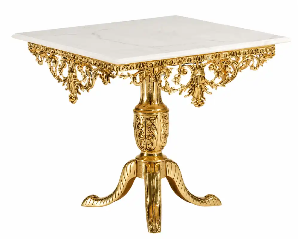Casa Padrino Luxus Barock Esstisch Gold / Weiß - Quadratischer Bronze Esszimmertisch mit Marmorplatte - Luxus Esszimmer Möbel im Barockstil - Barock Möbel - Edel & Prunkvoll Top-Seller