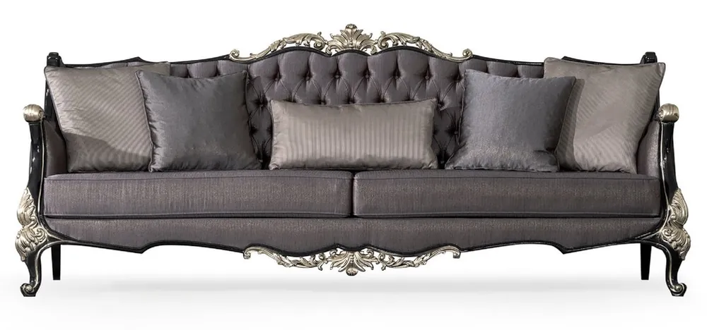 Casa Padrino Luxus Barock Wohnzimmer Sofa Lila / Schwarz / Silber - Prunkvolles Barockstil Sofa mit dekorativen Kissen - Luxus Wohnzimmer Möbel im Barockstil - Barock Möbel Jetzt Kaufen