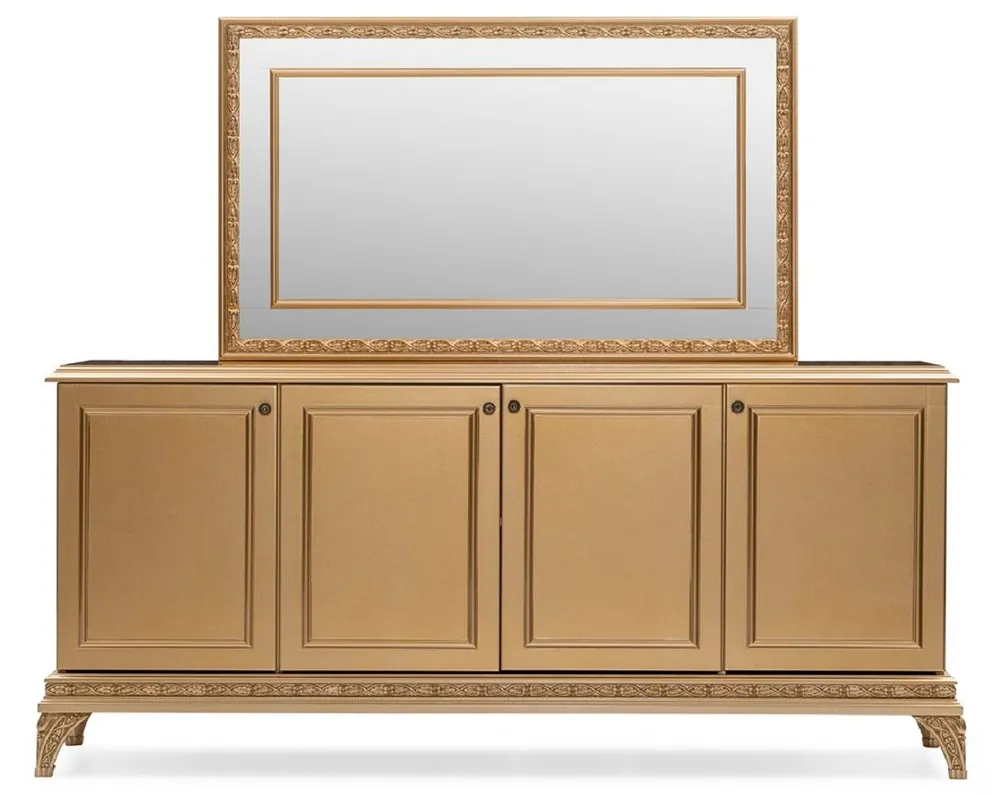 Casa Padrino Luxus Barock Sideboard mit Spiegel Gold - Luxus Möbel Möbel im Barockstil - Barock Möbel - Barock Einrichtung - Edel & Prunkvoll Nur Für Kurze Zeit