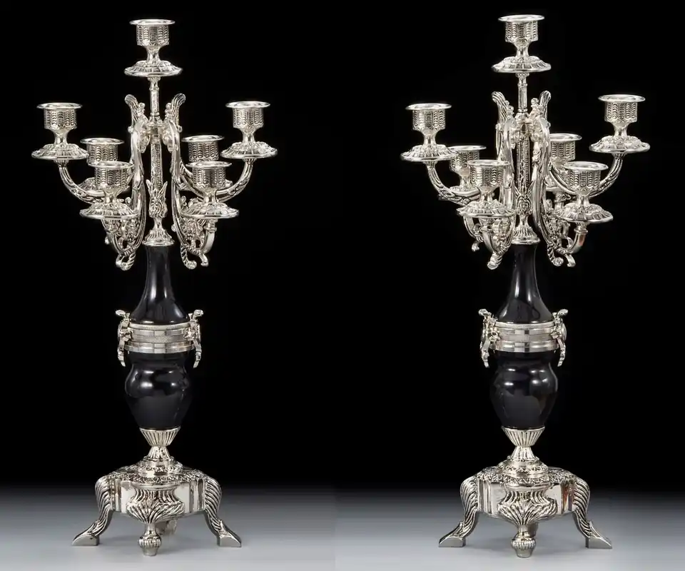 Zertifiziert Casa Padrino Luxus Barock Kerzenhalter Set Silber / Schwarz Ø 25 x H. 55 cm - Handgefertigte Barockstil Bronze Kerzenständer - Barock Deko Accessoires - Barock Interior - Edel & Prunkvoll