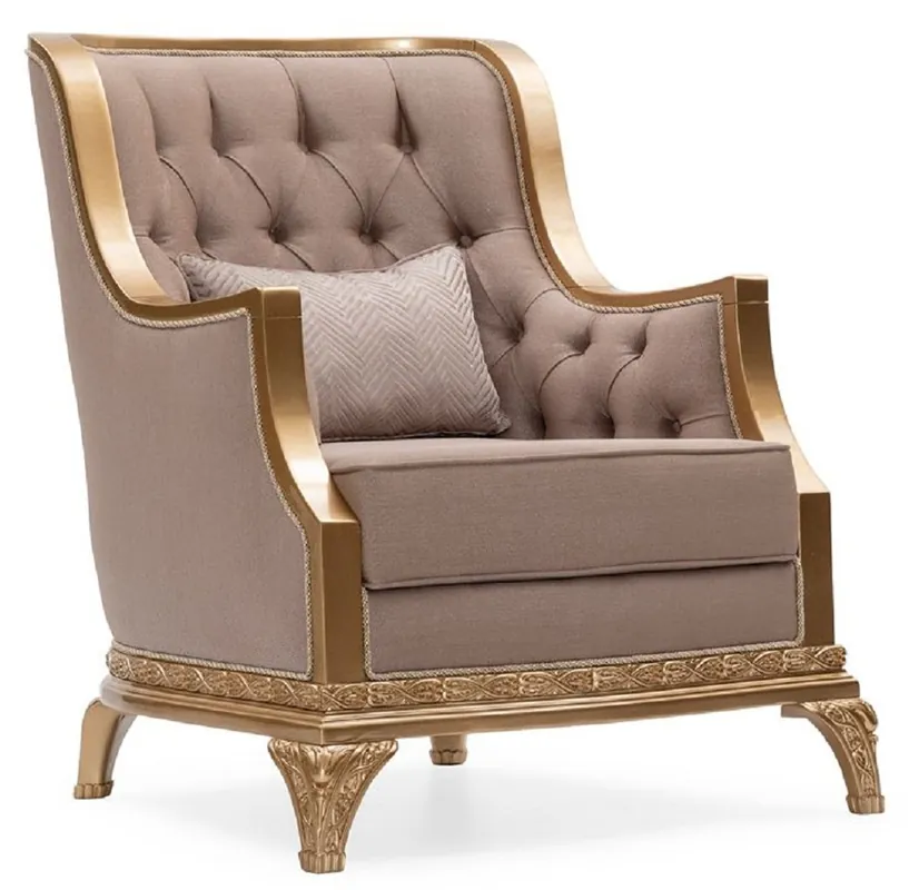 Meistverkauft Casa Padrino Luxus Barock Wohnzimmer Sessel Braun / Gold - Handgefertigter Barockstil Sessel mit dekorativem Kissen - Luxus Wohnzimmer Möbel im Barockstil - Barock Möbel