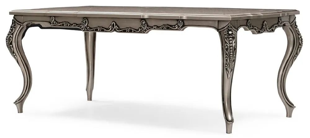 Kracherpreis Casa Padrino Luxus Barock Esstisch Silber - Rechteckiger Barockstil Küchentisch - Luxus Esszimmer Möbel im Barockstil - Barock Esszimmer Möbel - Barock Einrichtung