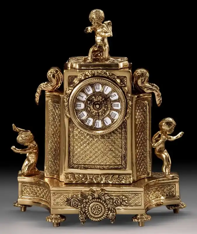 Casa Padrino Luxus Barock Tischuhr Gold 29 x H. 34 cm - Handgefertigte Bronze Uhr im Barockstil - Barock Schreibtischuhr - Barock Schreibtisch Deko - Barock Deko Accessoires - Barockstil Uhren Solange Der Vorrat Reicht