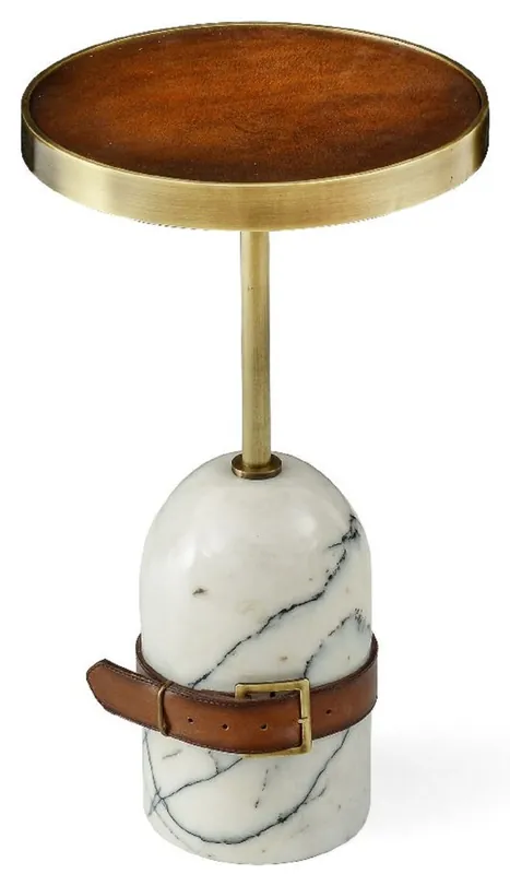 Neuheit Casa Padrino Luxus Beistelltisch Braun / Messing / Weiß Ø 29,5 x H. 51,5 cm - Runder Tisch mit Marmorfuß - Wohnzimmer Möbel - Luxus Möbel
