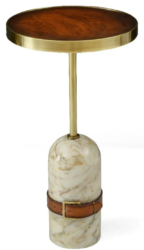 Casa Padrino Luxus Beistelltisch Braun / Messing / Creme Ø 33,5 x H. 61 cm - Runder Tisch mit Marmorfuß - Wohnzimmer Möbel - Luxus Möbel Nur Heute