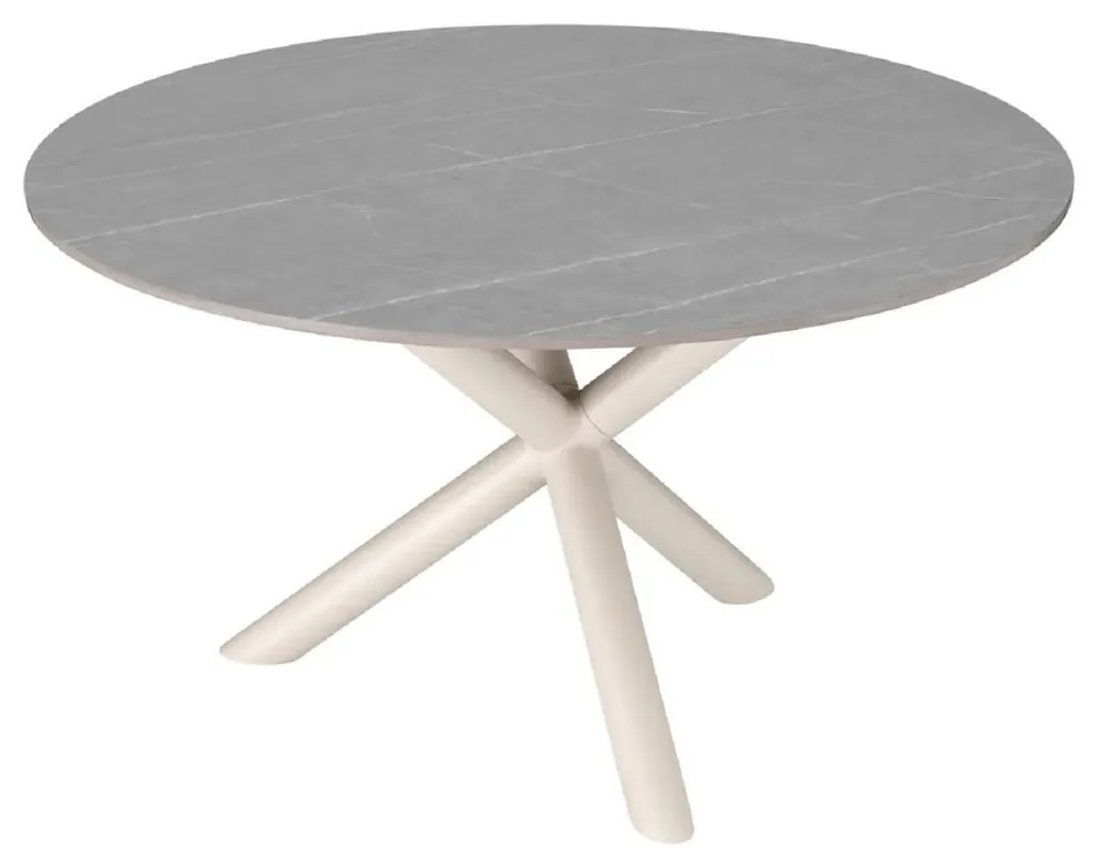 Markenprodukt Casa Padrino Luxus Gartentisch Grau / Sandfarben Ø 130 x H. 74,5 cm - Runder Garten Esstisch mit Keramik Tischplatte - Garten & Terrassen Möbel - Luxus Outdoor Möbel