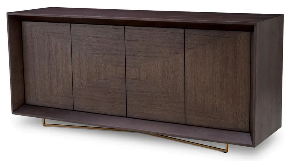Must-Have Casa Padrino Luxus Sideboard Mokka / Messing 180 x 50 x H. 80,5 cm - Eichenfurnier Schrank mit 4 Türen - Luxus Möbel - Hotel Möbel - Luxus Einrichtung