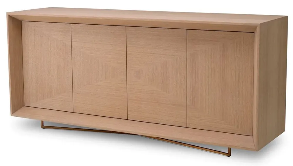 Letzte Chance Casa Padrino Luxus Sideboard Naturfarben / Messing 180 x 50 x H. 80,5 cm - Eichenfurnier Schrank mit 4 Türen - Luxus Möbel - Hotel Möbel - Luxus Einrichtung