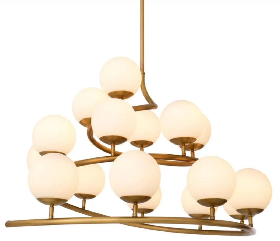 Rabatt Casa Padrino Luxus Kronleuchter Antik Messing / Weiß 105 x 95 x H. 52 cm - Wohnzimmer Kronleuchter mit runden Glas Lampenschirmen - Hotel Kronleuchter - Restaurant Kronleuchter - Luxus Qualität