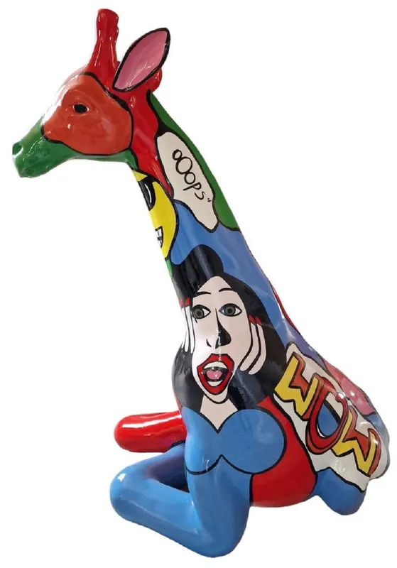 Casa Padrino Luxus Deko Skulptur Giraffe Bunt H. 80 cm - Große Deko Figur - XXL Deko Skulptur - XXL Deko Figur - XXL Tierfigur - Wohnzimmer Deko - Garten Deko - Deko XXL Figuren Expressversand