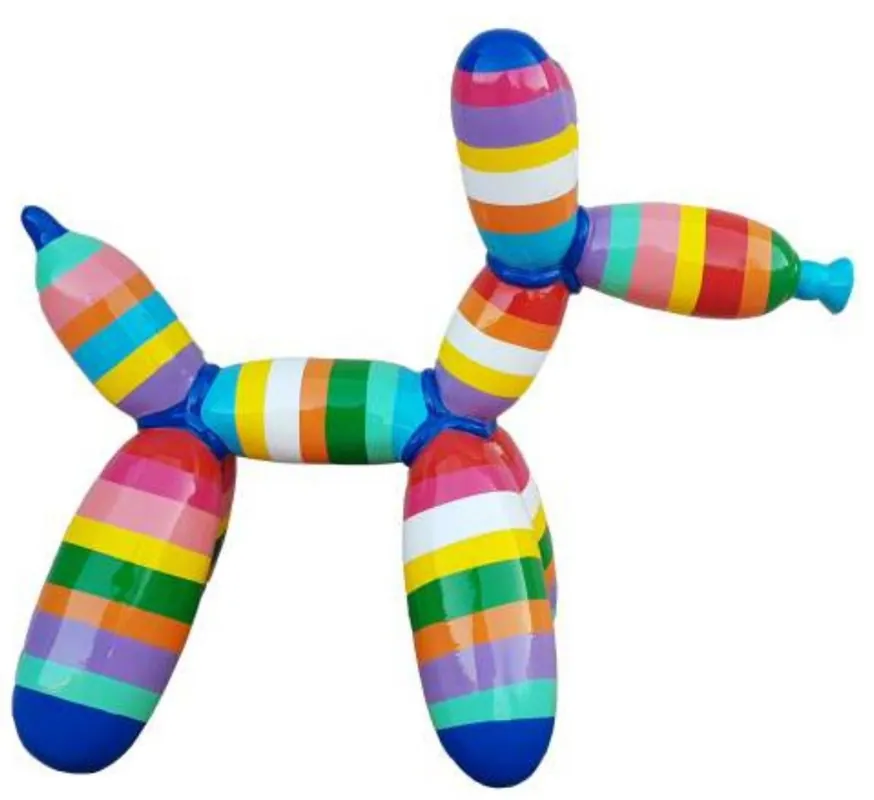 Casa Padrino Luxus Designer Deko Skulptur Ballon Hund mit Streifen Bunt 100 cm - Große Deko Figur - XXL Deko Skulptur - XXL Deko Figur - Wohnzimmer Deko - Garten Deko - Luxus Figuren Top-Seller